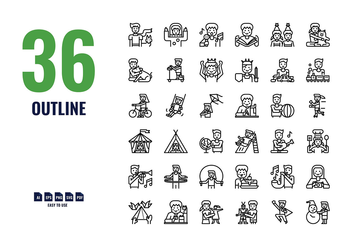144 Kid Hobbies Icon Set, an Outline Icon by Foxyard studio (Photo 3 of 6)