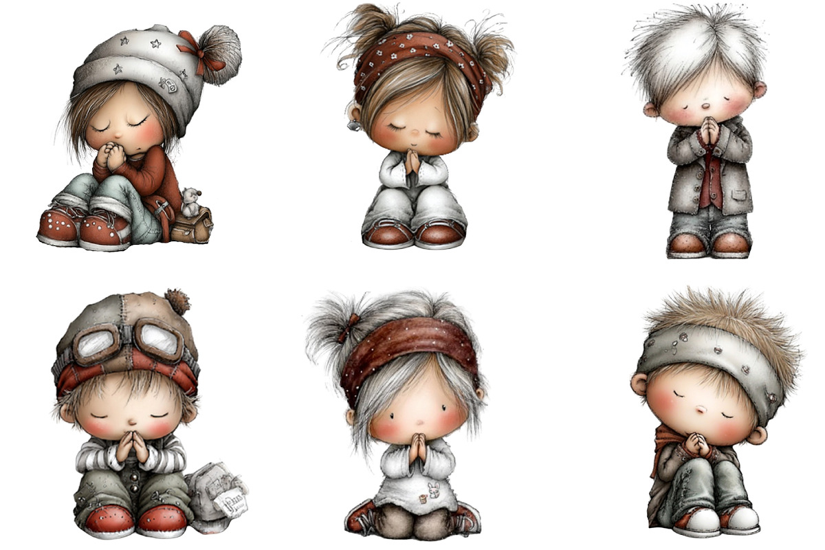 Praying Kids Clipart Bundle, an Illustration by DreamArtGraphic (Photo 3 of 5)