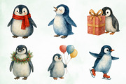 Watercolor Cute Christmas Penguins, an Illustration by Creative Art (Thumbnail 2 of 10)