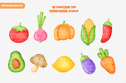 Set of watercolor vegetables clipart