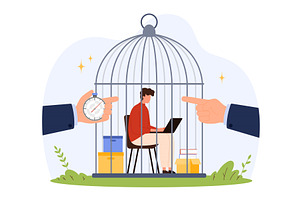 Trapped Workplace Cage app, a Person Illustration by Flashvector