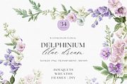 Watercolor Delphinium Bouquet, a Decorative Illustration by ThaismotaCreativeCo (Thumbnail 1 of 10)