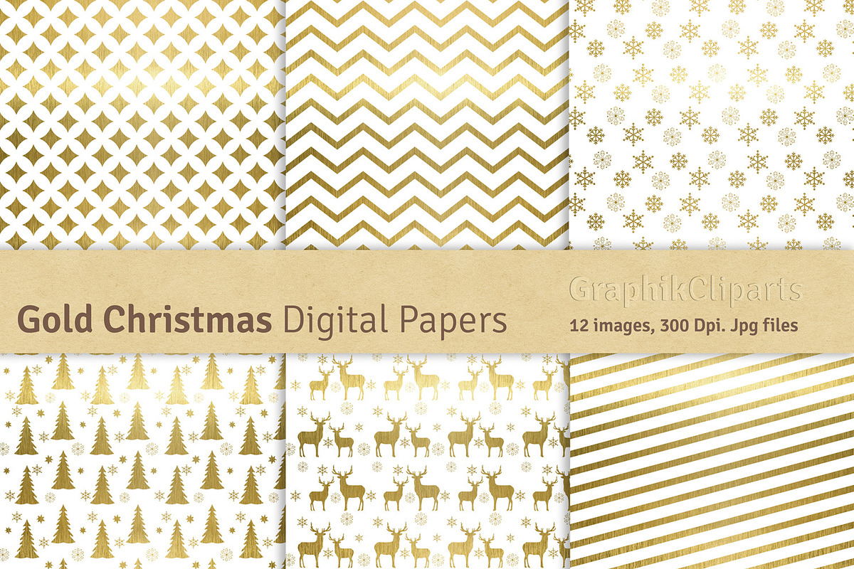 Gold Christmas Digital Papers preview 3