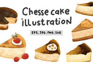 Cute cheesecakes illustration set