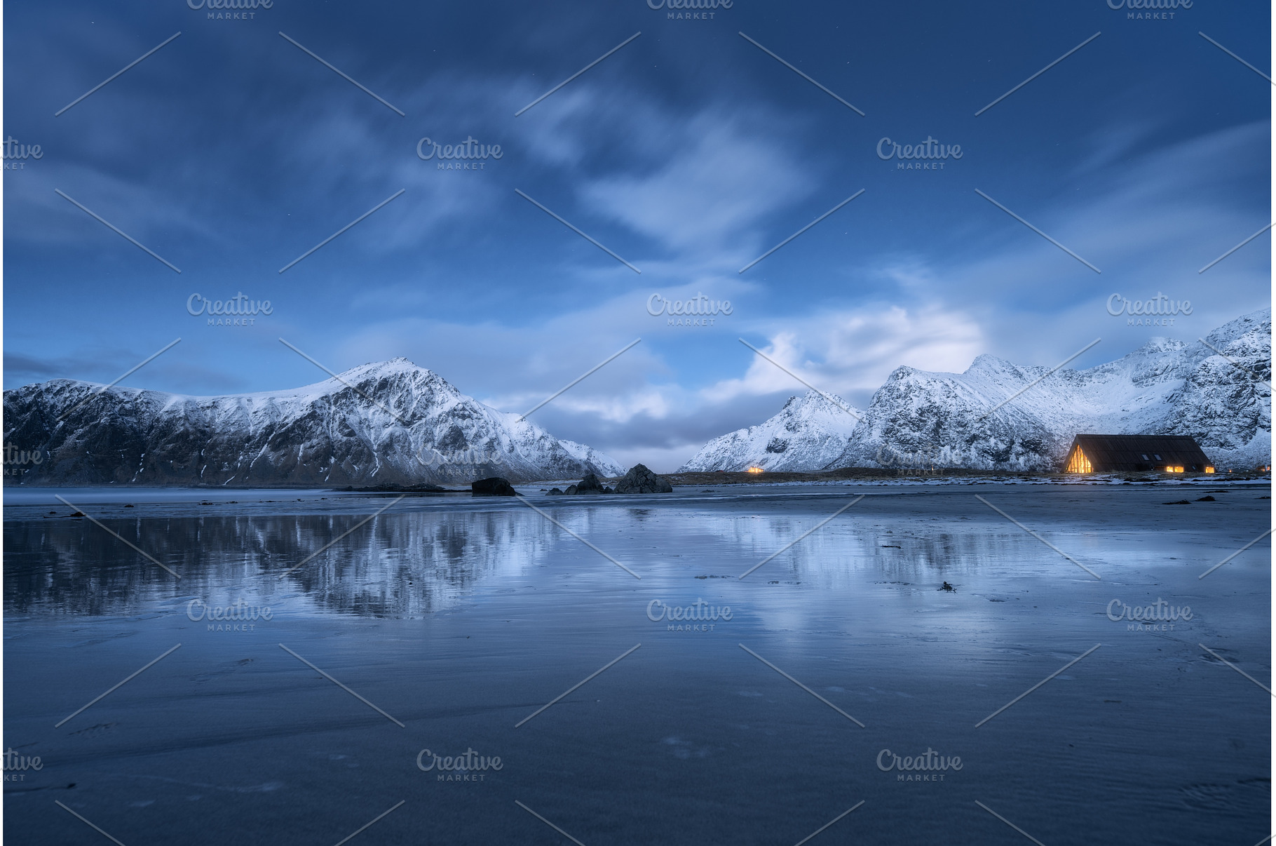 Winter mountains reflected on sandy, a Nature Photo by den-belitsky