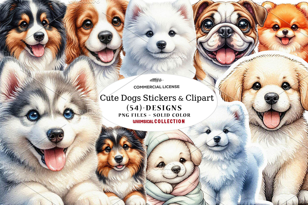 Cute Dogs Stickers & Clipart, a Seasonal Illustration by CreationArt (Photo 1 of 7)