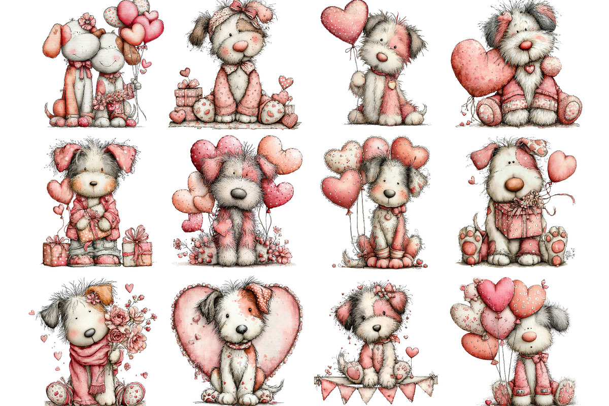 Whimsical Valentine Dog Clipart, an Illustration by Designking (Photo 2 of 5)