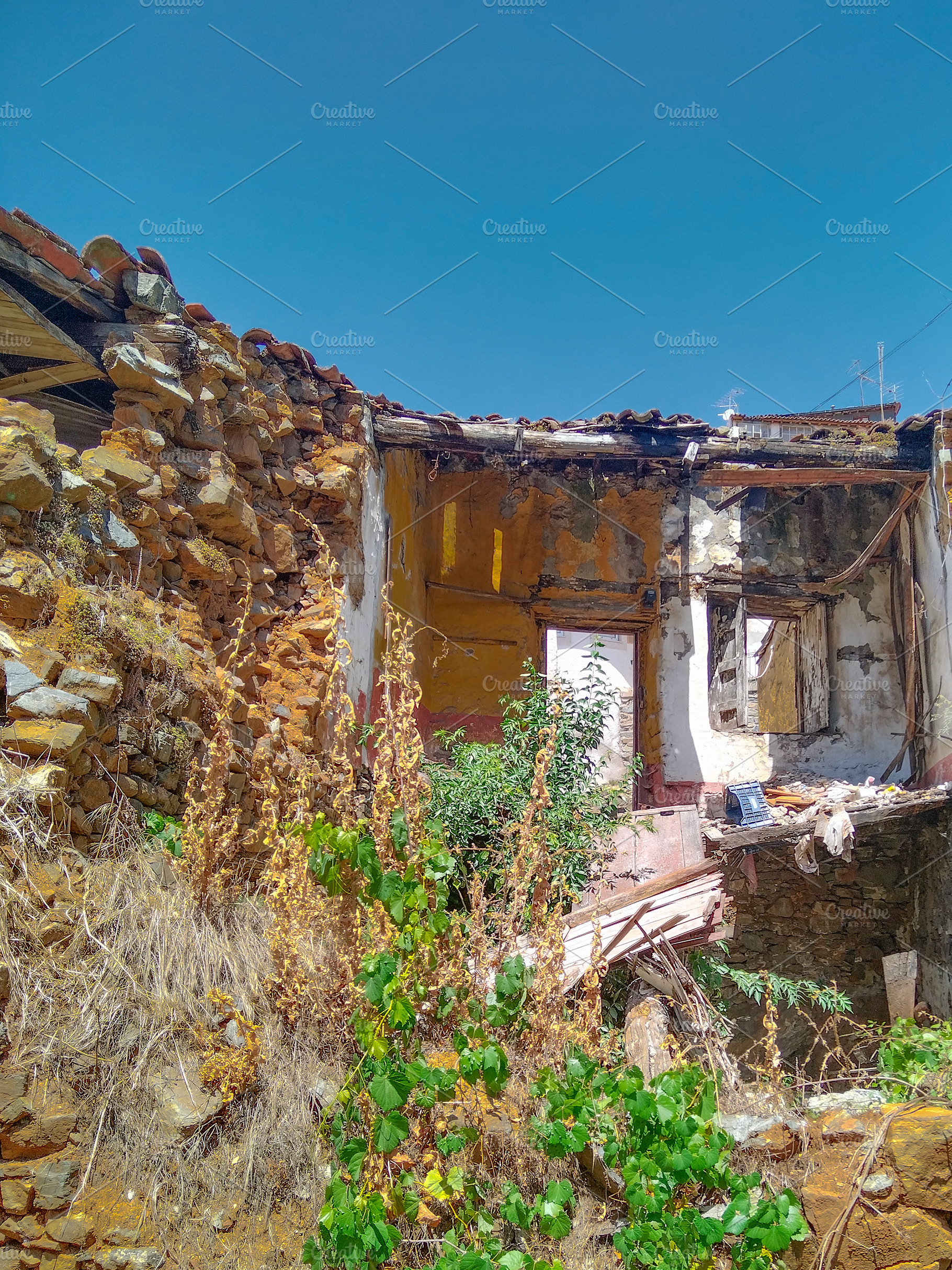 Crumbling corner of rustic abandoned home, an Architecture Photo by DanFLCreativo
