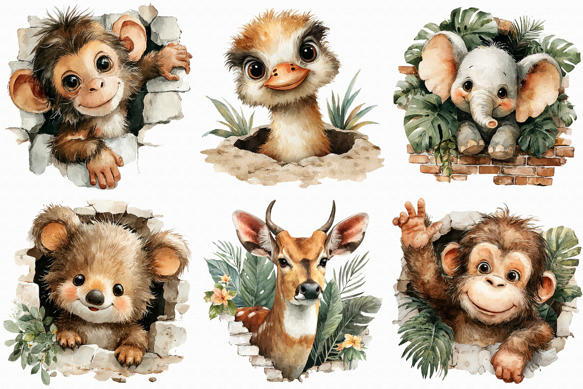 Jungle Animals in Hole Watercolour, an Illustration by Libby Wishes (Photo 4 of 7)