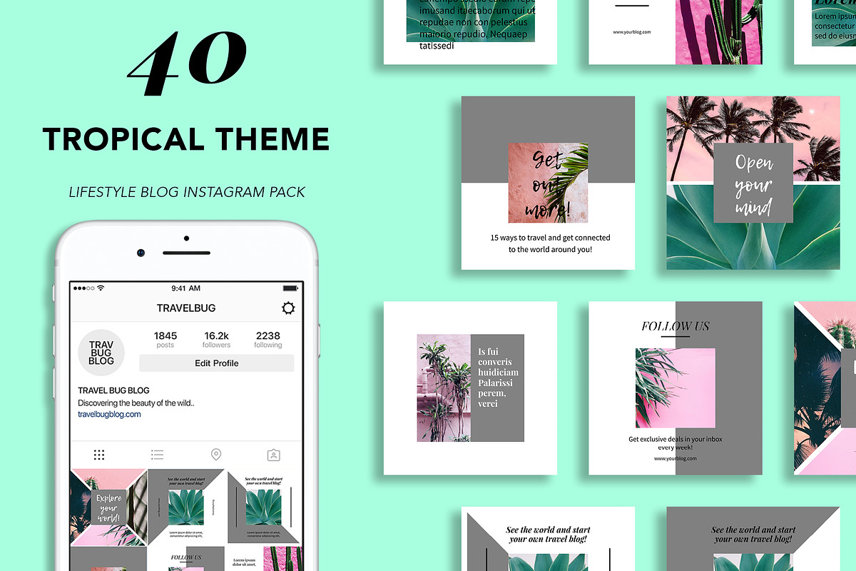 40 Tropical Theme Instagram Pack, a Social Media Template by Uno Bello Design Studio (Photo 1 of 5)