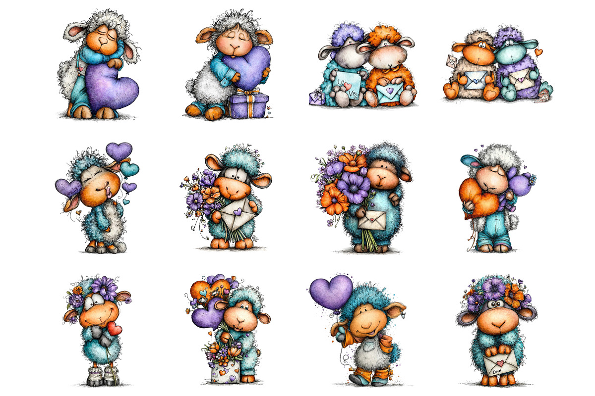 Funny Valentine Sheep Clipart, an Illustration by SinaCreation (Photo 2 of 11)