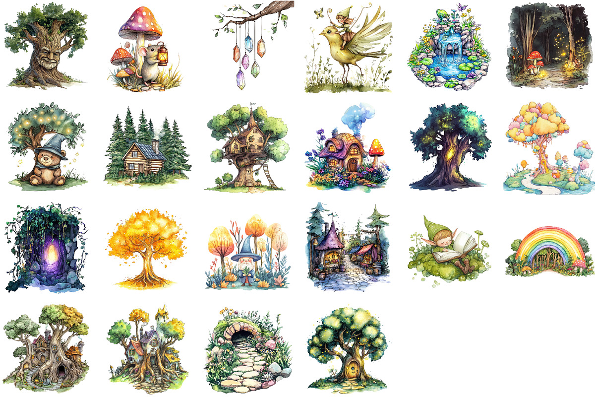 Magical Forest Clipart,Watercolor Fo, an Illustration by Sublimation Artist (Photo 2 of 6)