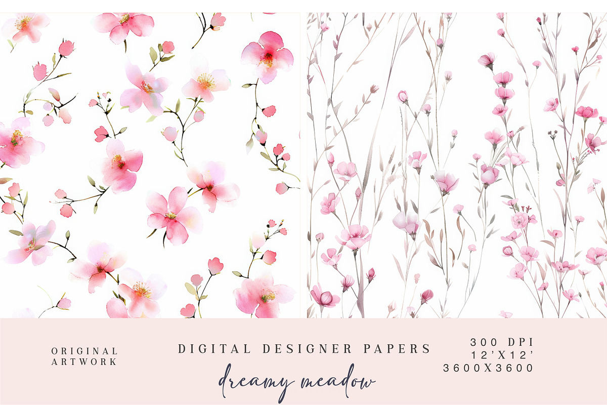 Pink Meadow Flowers Pattern Set, a Pattern Graphic by Patishop Art (Photo 3 of 7)