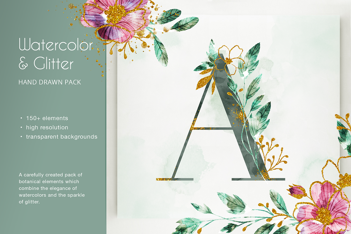 Watercolor & Glitter-Botanical Pack, a Decorative Illustration by Moon Starer Studio (Photo 1 of 9)