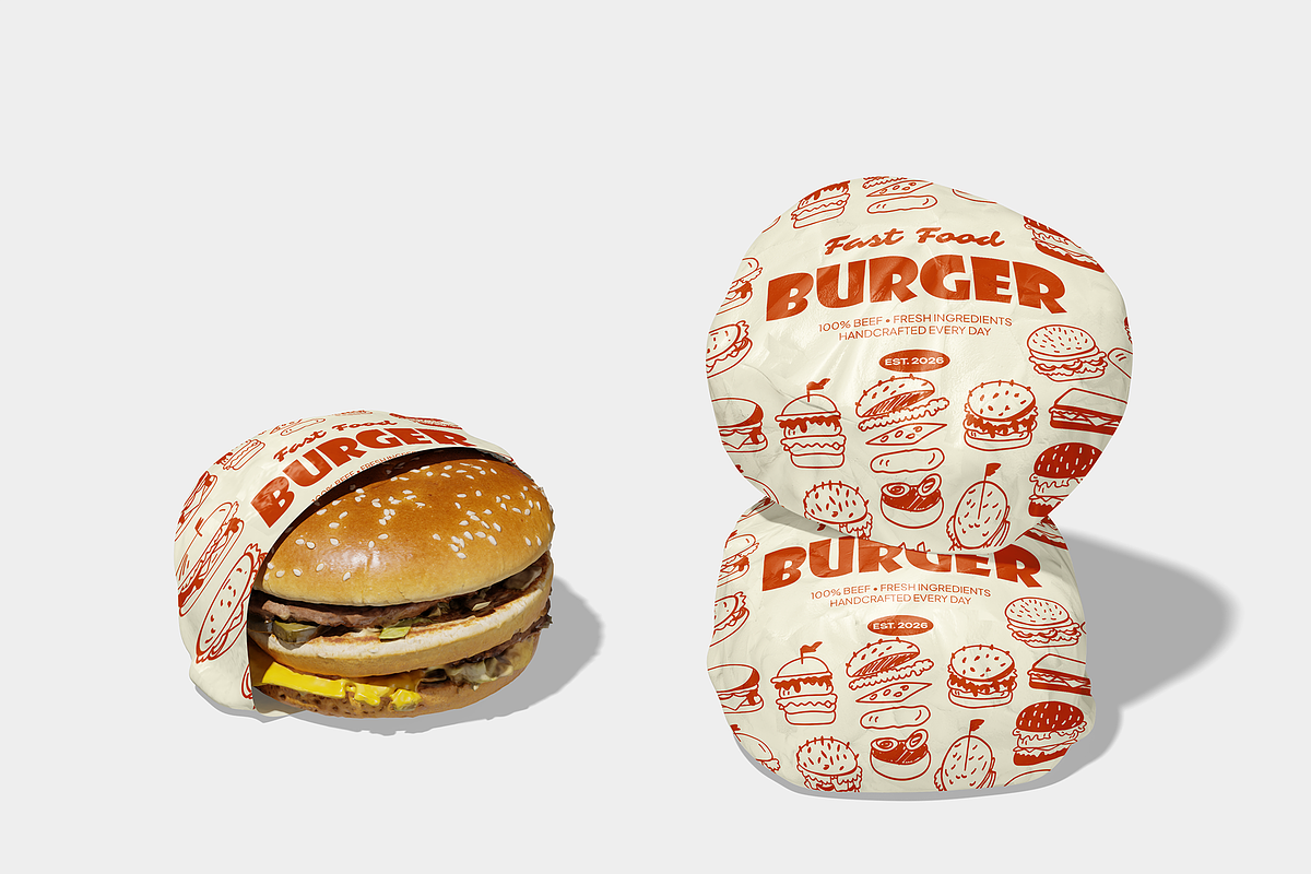 Fast Food Burger Paper Wrap Mockup, a Packaging Mockup by Bartama Graphic (Photo 3 of 5)