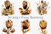 Watercolor Lion Clipart Set, an Animal Illustration by GalaDesign03 (Thumbnail 5 of 7)