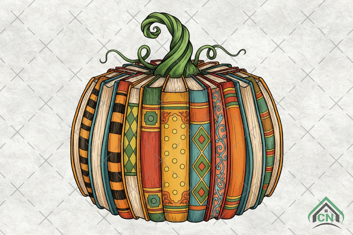 Retro Fall Book Pumpkin Png, an Illustration by Craft Nest (Photo 1 of 6)