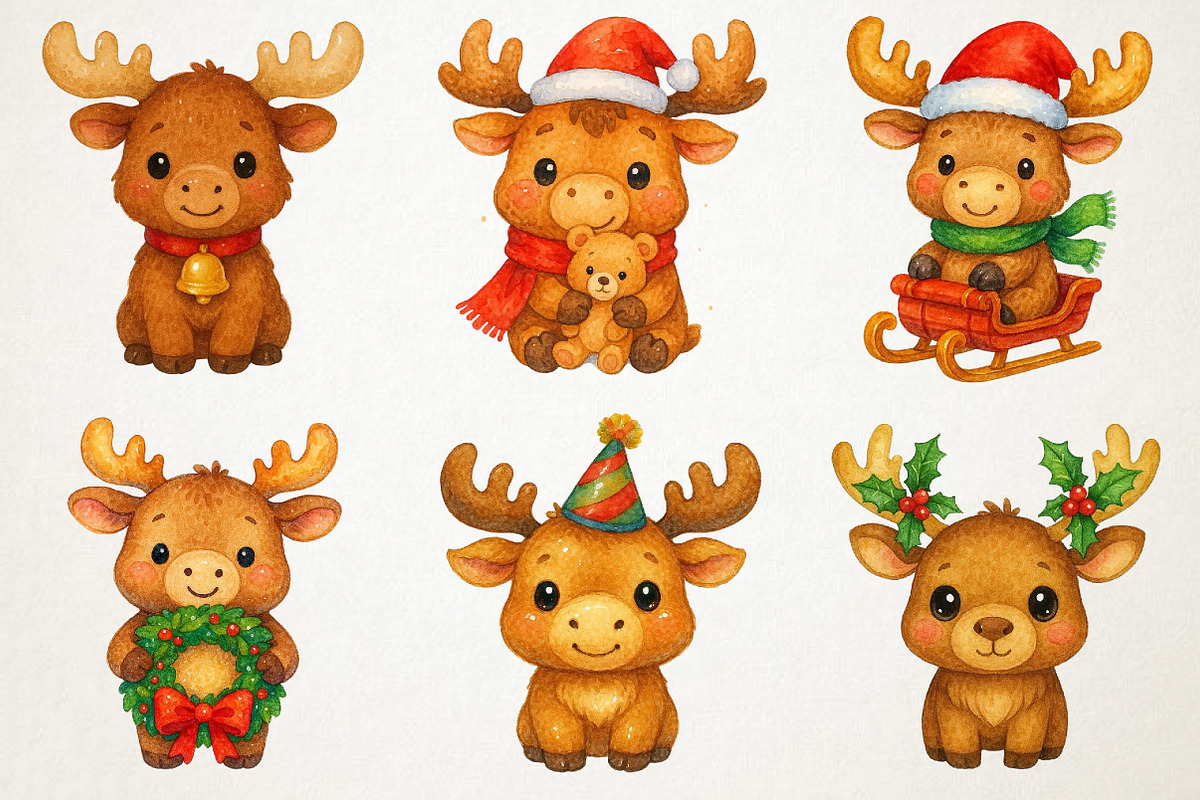 Kawaii Christmas Moose Clipart, an Illustration by RobertsArt (Photo 4 of 7)