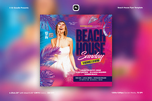 Beach House Flyer & Social Media, a Flyer Template by iDoodle Studio