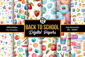 Back To School Watercolor Patterns