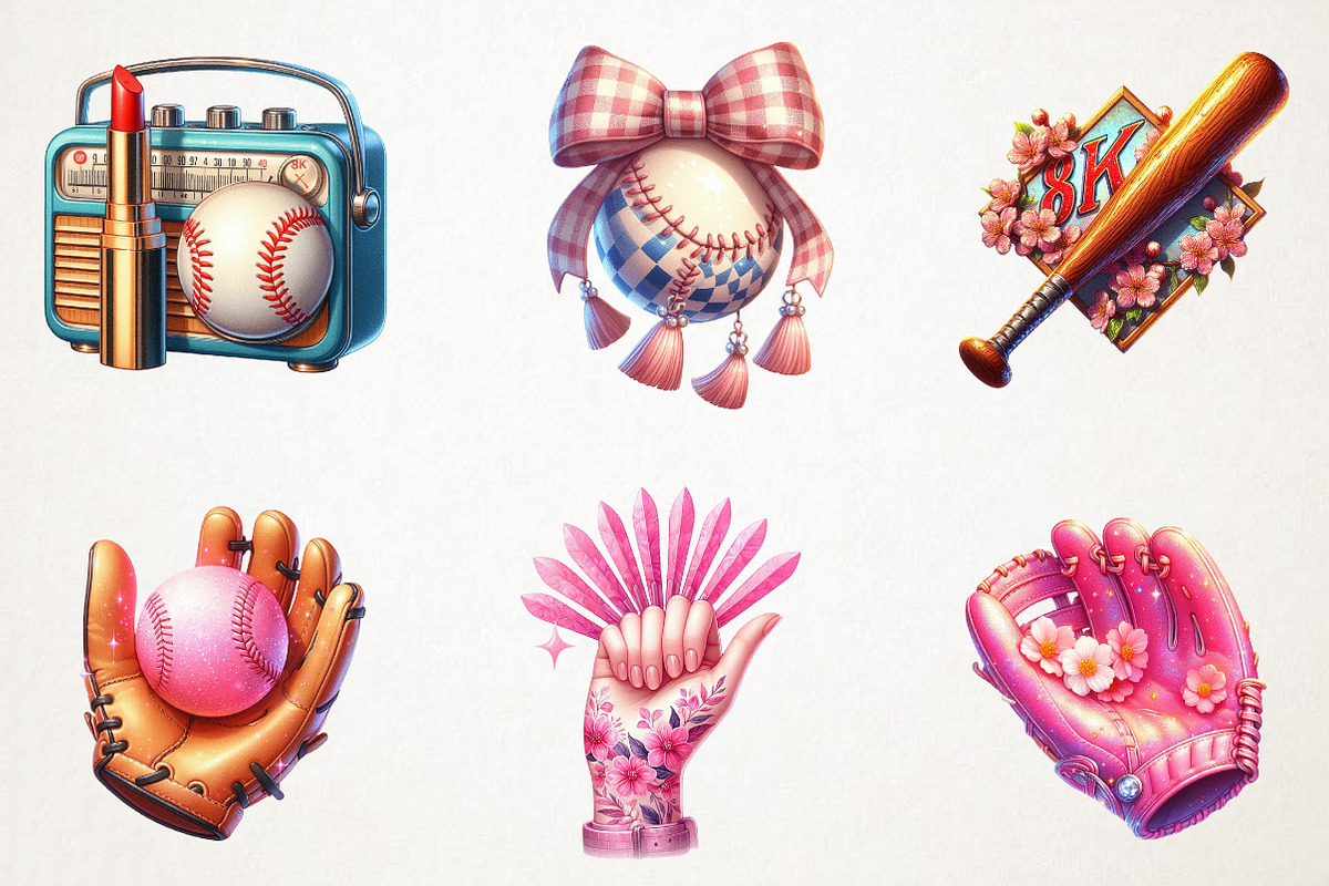 Retro Girly Baseball Clipart, an Illustration by RobertsArt (Photo 6 of 7)