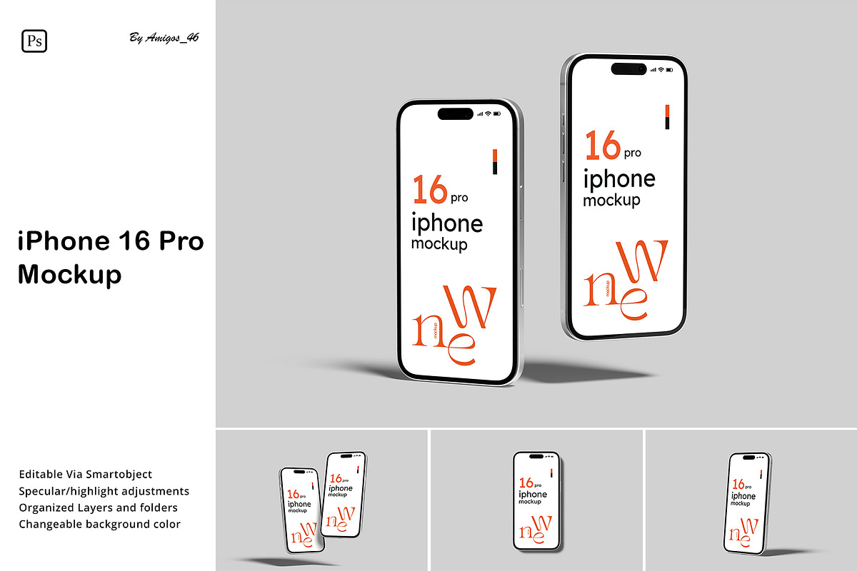 iPhone 16 Pro Mockup, an iPhone Mockup by Amigos__46 (Photo 1 of 10)
