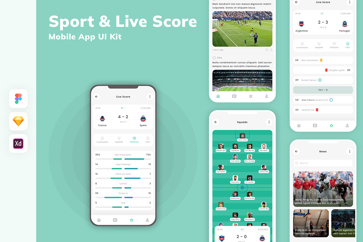 Sport & Live Score Mobile App UI Kit, an UI Kit Template by uicube