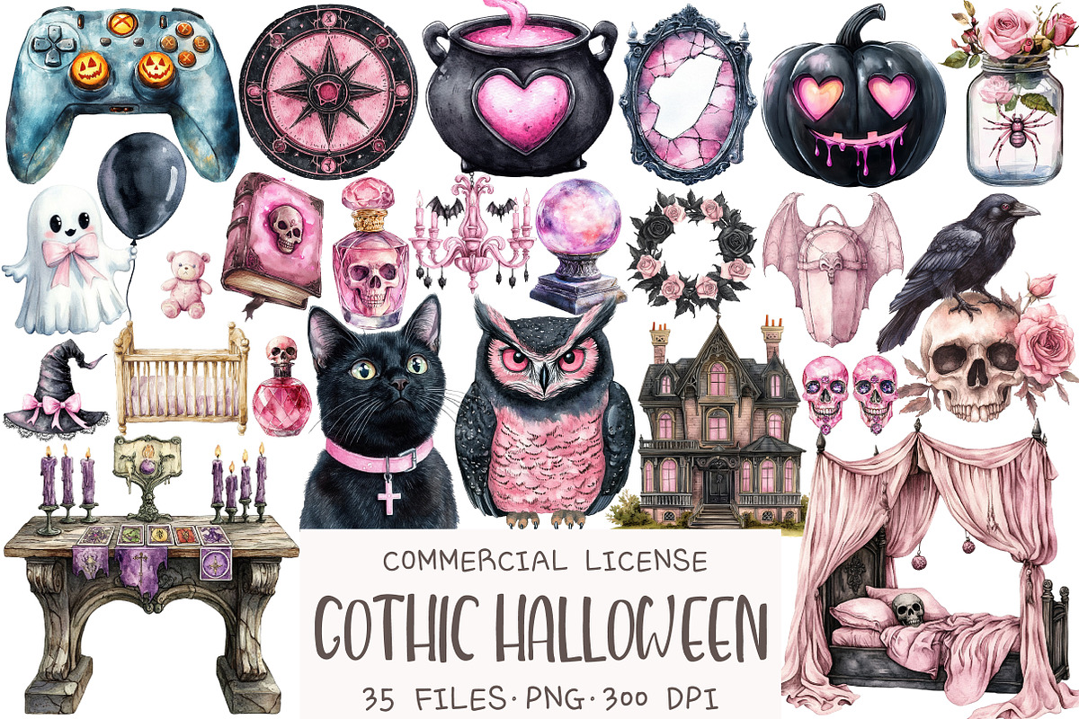 Pastel Gothic Halloween Clipart, an Illustration by OK Design (Photo 1 of 5)