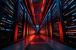 Night-lit data center hall, a Photo by Beautiful things