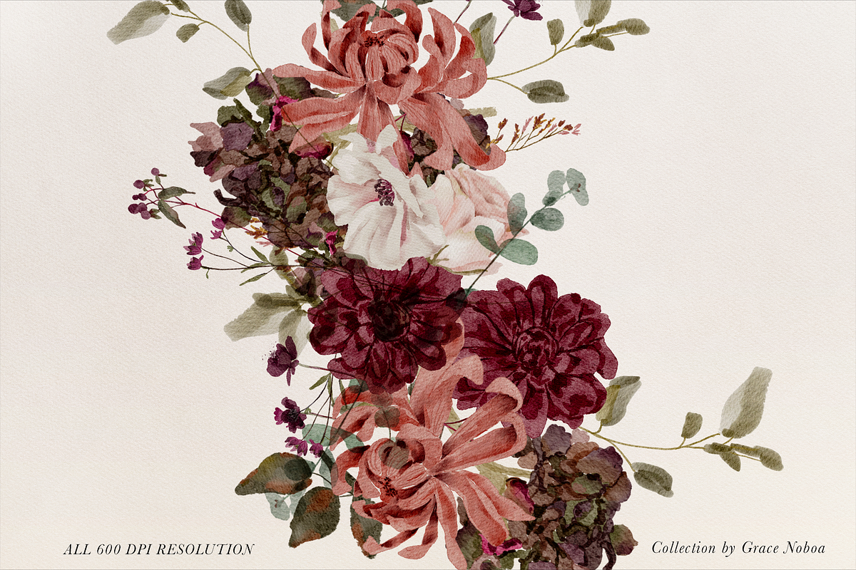Burgundy & Blush Watercolor Florals, a Decorative Illustration by Grace Noboa Illustrations (Photo 6 of 13)