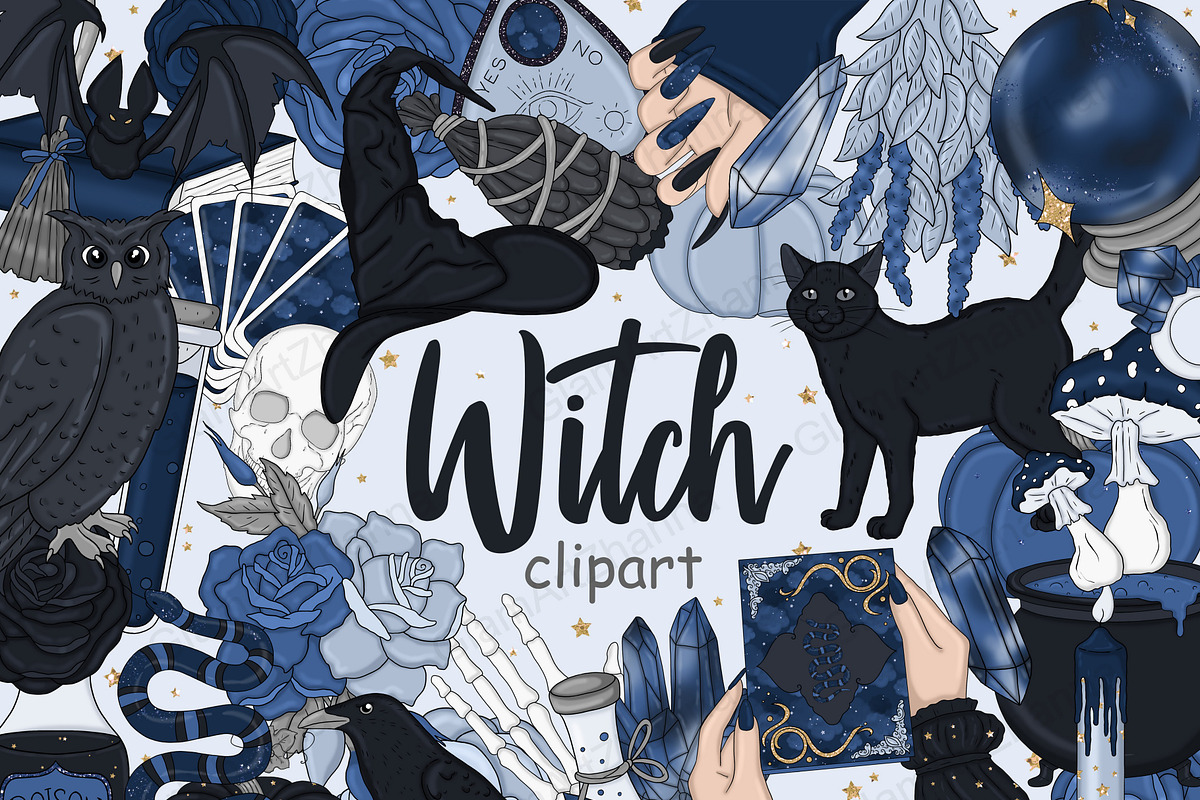 Witch Blue Clipart, an Illustration by GlamArtZhanna