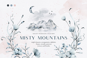 Misty mountains - watercolor clipart