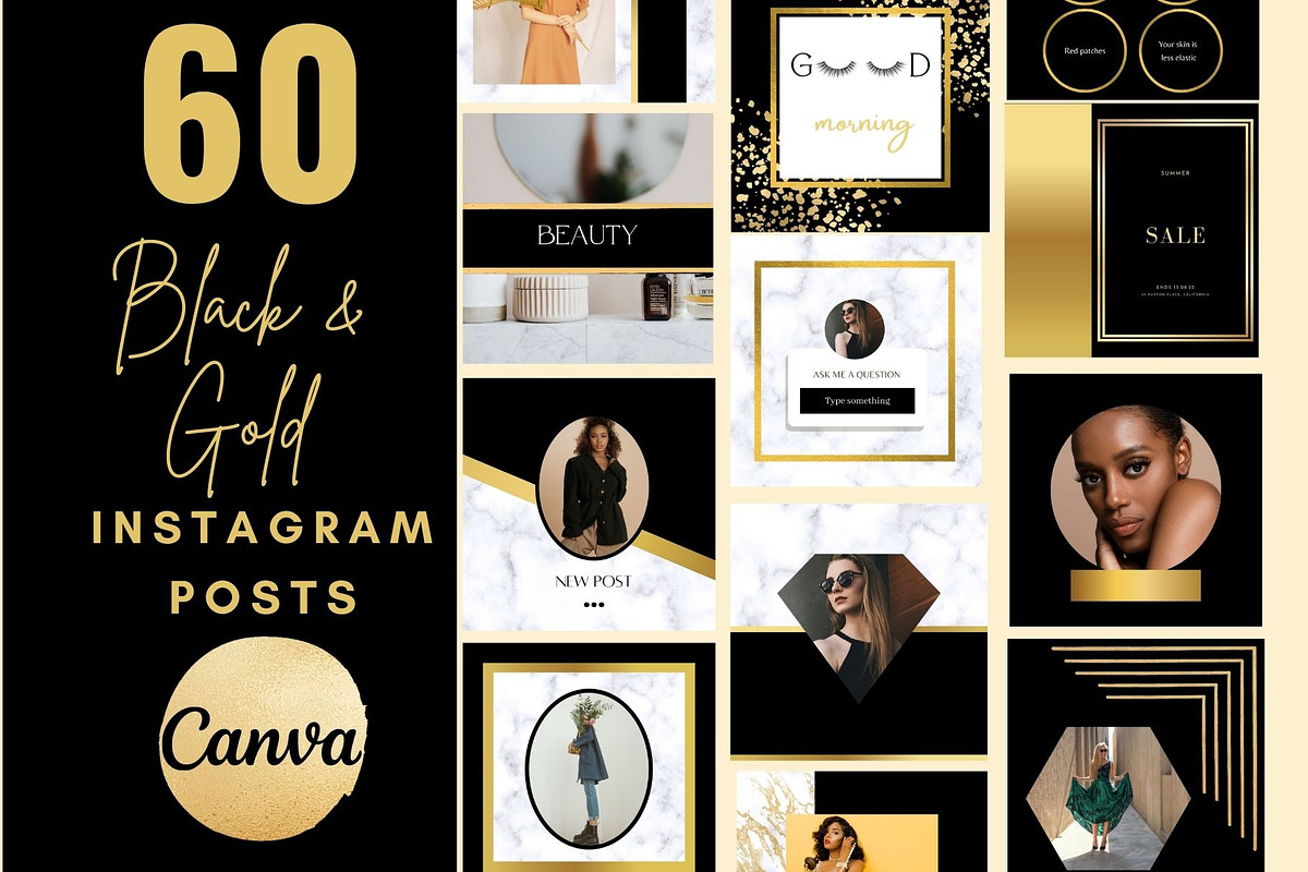 Black Gold Instagram Templates., a Social Media Template by MORION (Photo 1 of 3)