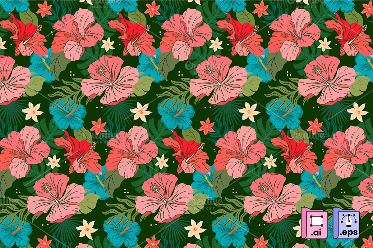 Tropical Hibiscus Floral Pattern, a Pattern Graphic by MISS CHATZ (Photo 2 of 3)