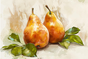 Two ripe pears resting on a table, a Food Illustration by Ylivdesign