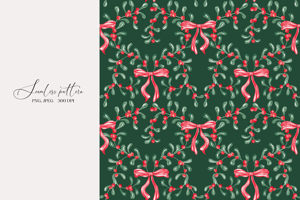 Christmas Mistletoe Ornamental Print, a Pattern Graphic by SirenaArt (Photo 6 of 14)