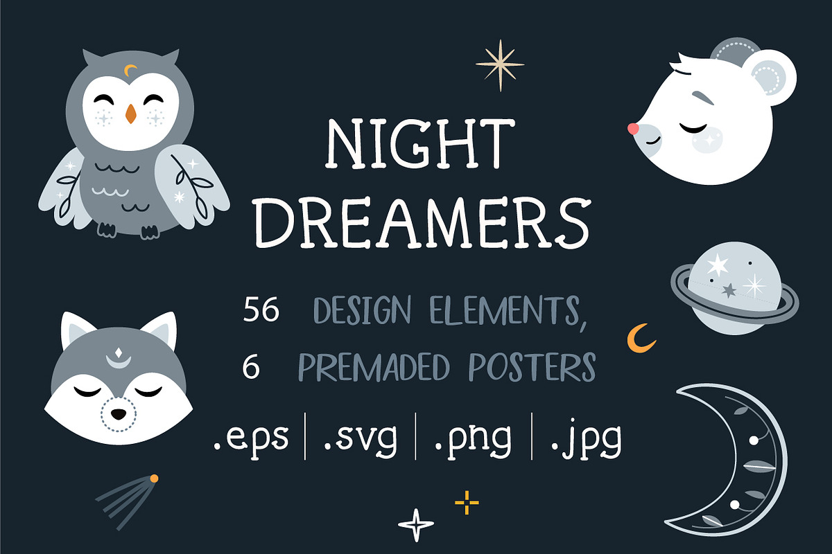 Night dreamers digital bundle., a Decorative Illustration by Unicornspedia (Photo 1 of 5)