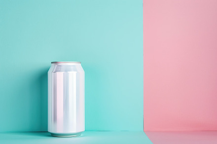 Blank aluminum can on colorful background, a Food & Drink Photo by AlyaAnd