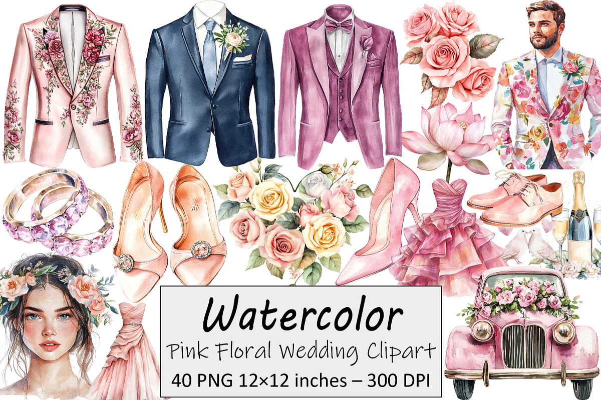 Pink Floral Wedding Clipart, an Illustration by Design Market (Photo 1 of 4)
