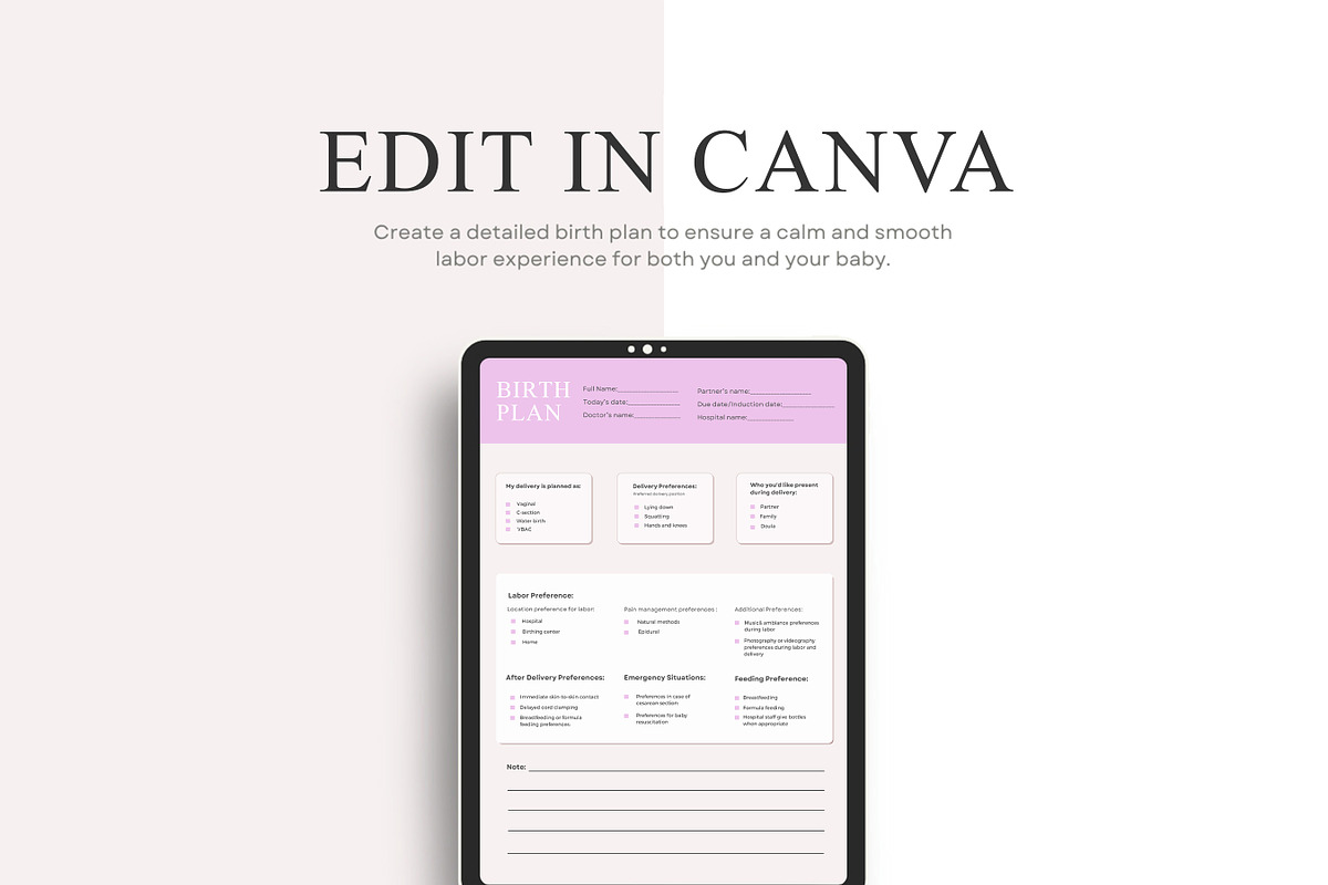 Canva Birth Plan Template, C Section, a Print Template by BrushstrokeArtGB (Photo 3 of 5)