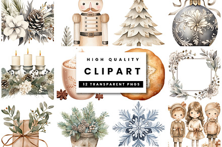 Rustic Beige Christmas Clipart Set