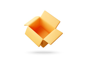 Open empty cardboard box with flaps