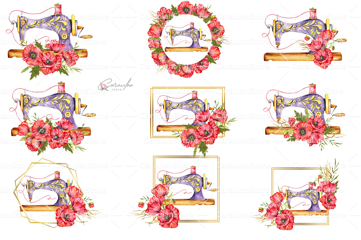 Floral Vintage Sewing Machines, an Object Illustration by CaraulanStore (Photo 9 of 12)