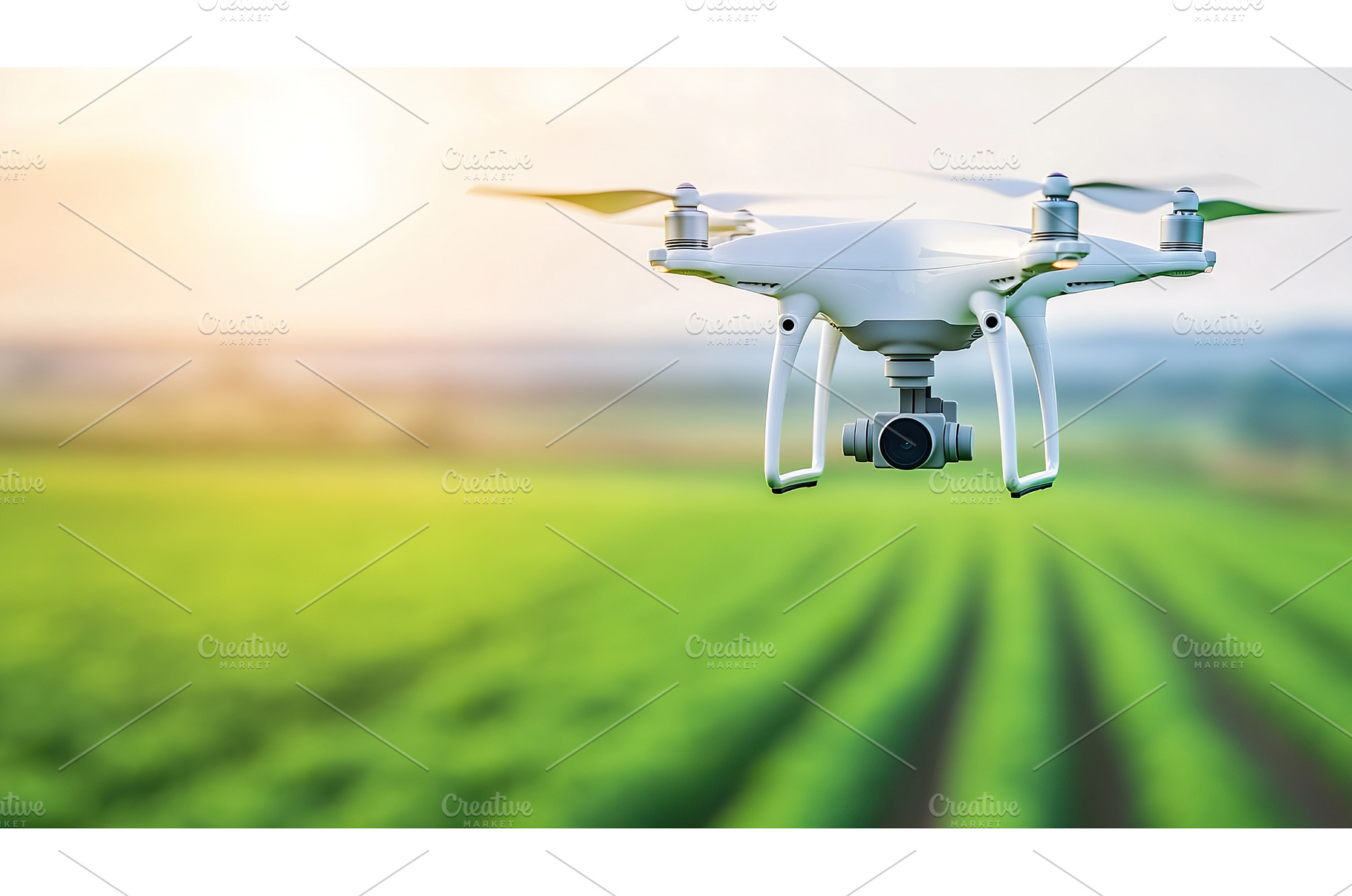 Drone flying over green agricultural, a Nature Photo by Lermont51