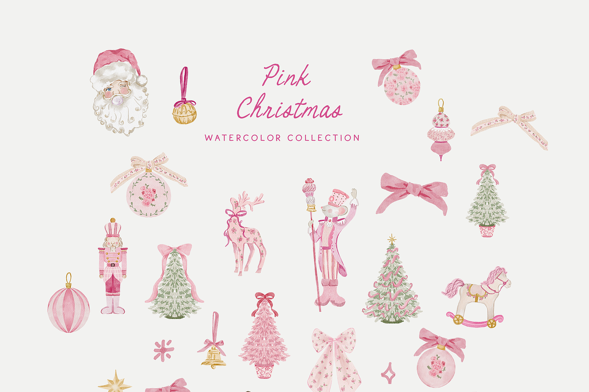 Watercolor pink christmas whimsy set, an Object Graphic by Grace Noboa Illustrations (Photo 5 of 12)