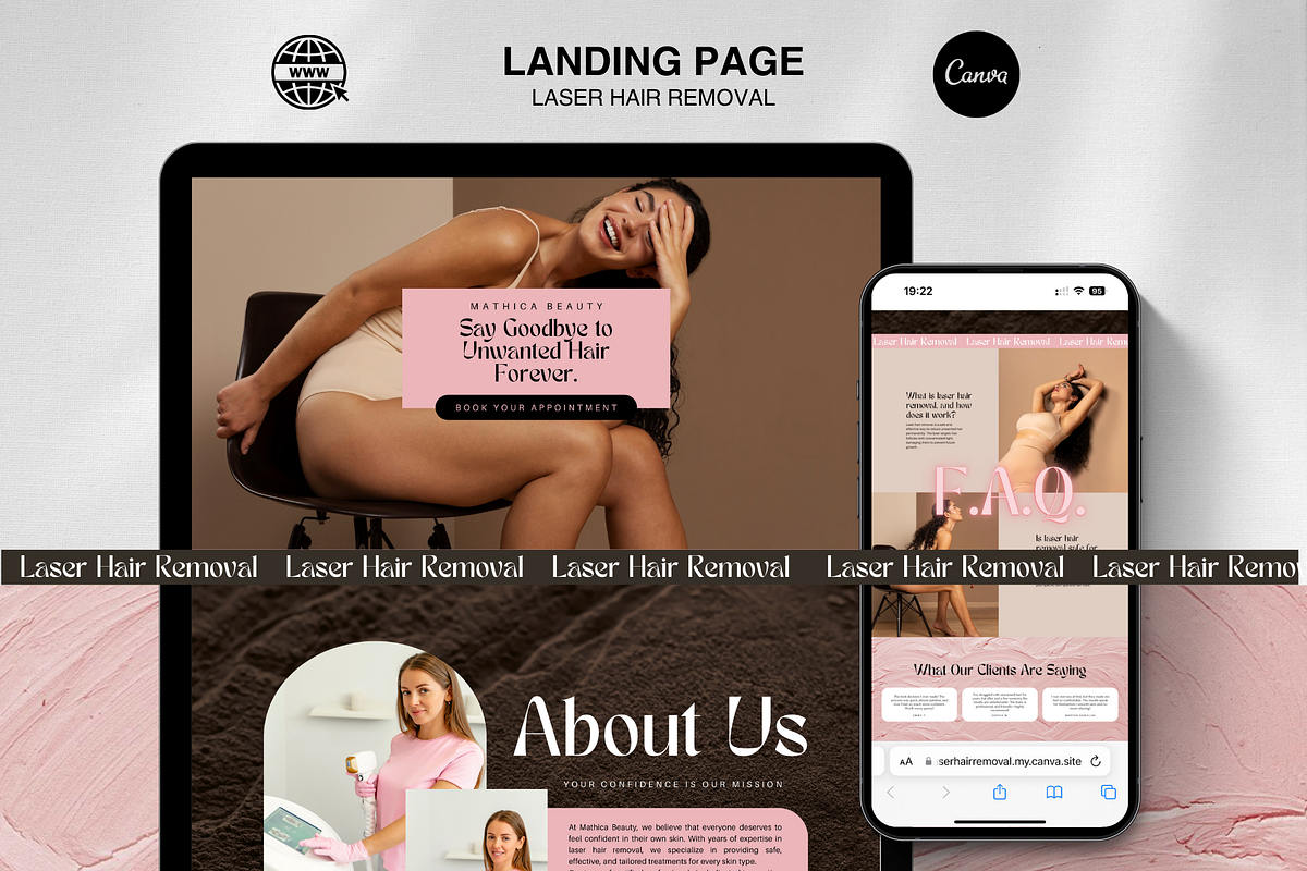 Laser Hair Removal Canva Website, a Landing Page Template by DesignsbyMariaStudio (Photo 1 of 10)
