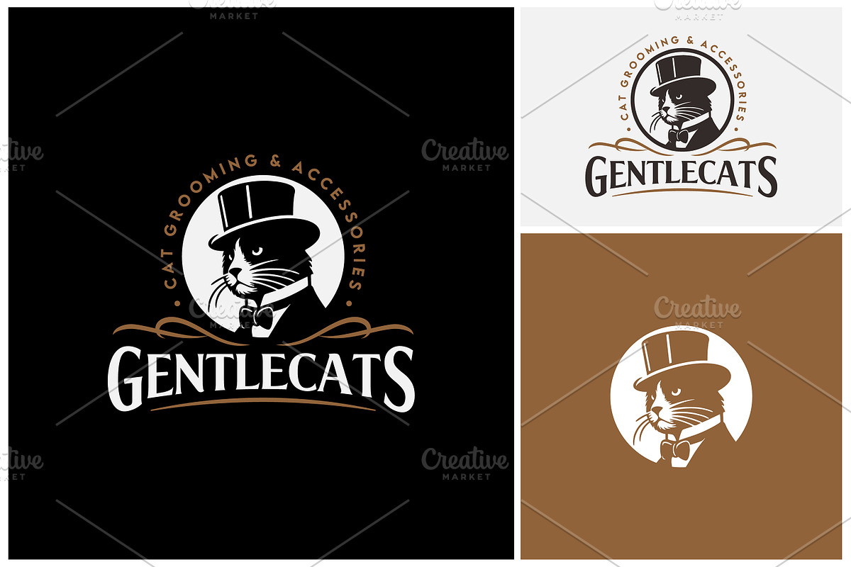 Gentleman Cat Pets Grooming Logo, a Branding & Logo Template by Enola99d