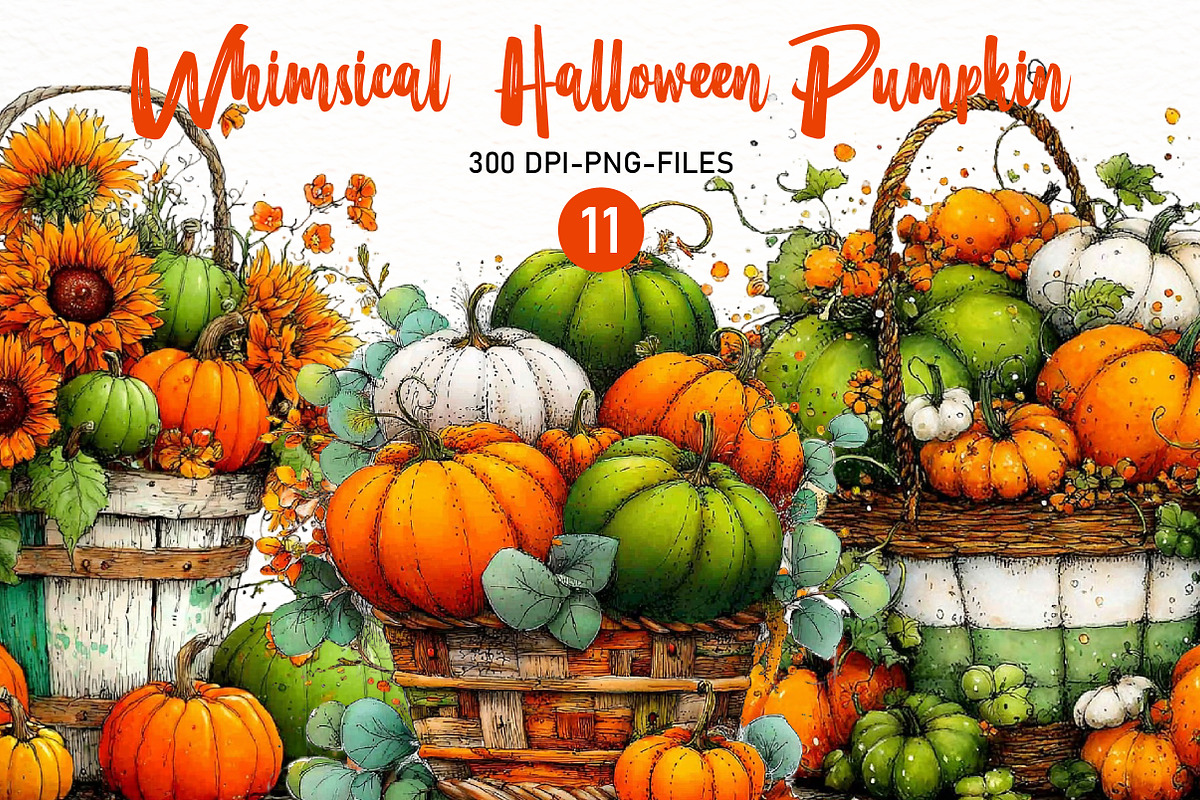 Whimsical Halloween Pumpkin Clipart, a Seasonal Illustration by Designworld (Photo 1 of 7)