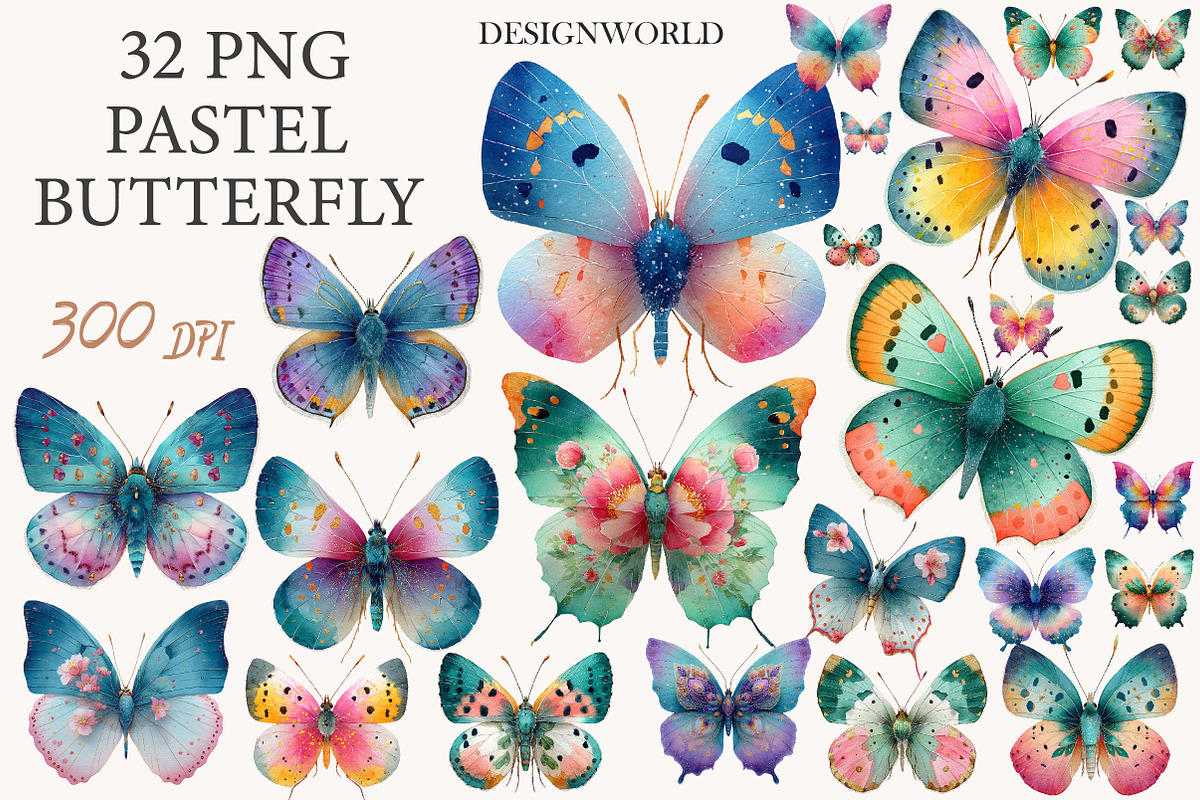 Pastel Butterfly PNG Sublimation, an Illustration by Designworld (Photo 1 of 10)