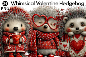Whimsical Valentine Hedgehog Clipart, an Illustration by Daily.Designs